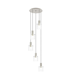 Hudson 66cm Round Pendant 5 Light Adjustable E27 Beige Stone/Clear Narrow Line Glass-1