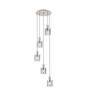 Hudson 66cm Round Pendant 5 Light Adjustable E27 Beige Stone/Smoke Narrow Line Glass-1