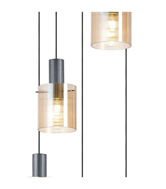 Hudson 66cm Round Pendant 5 Light Adjustable E27 Dark Grey/Amber Narrow Line Glass-6