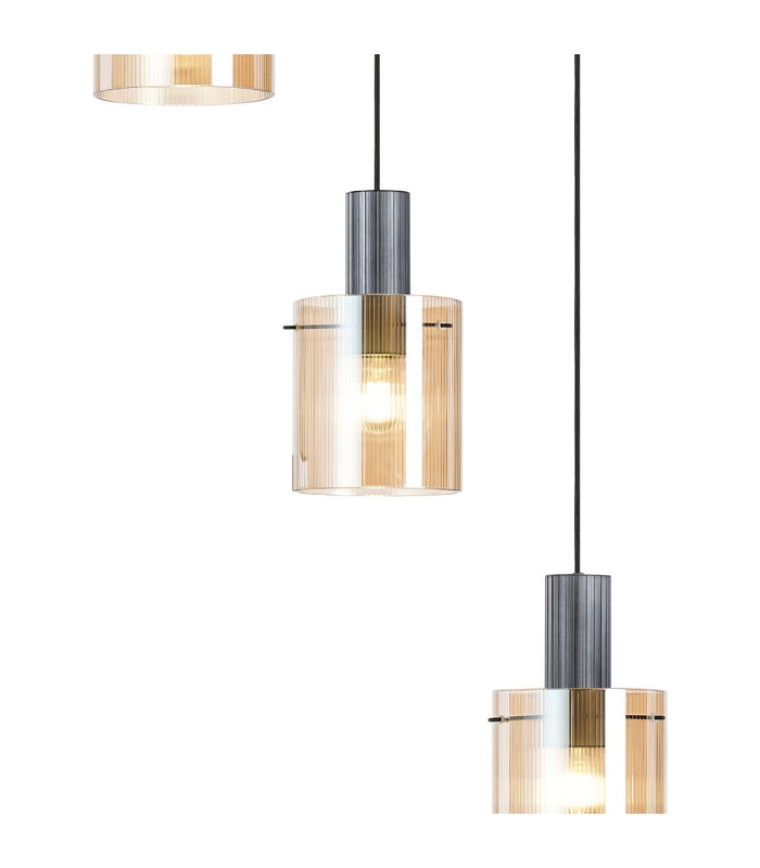 Hudson 66cm Round Pendant 5 Light Adjustable E27 Dark Grey/Amber Narrow Line Glass-7
