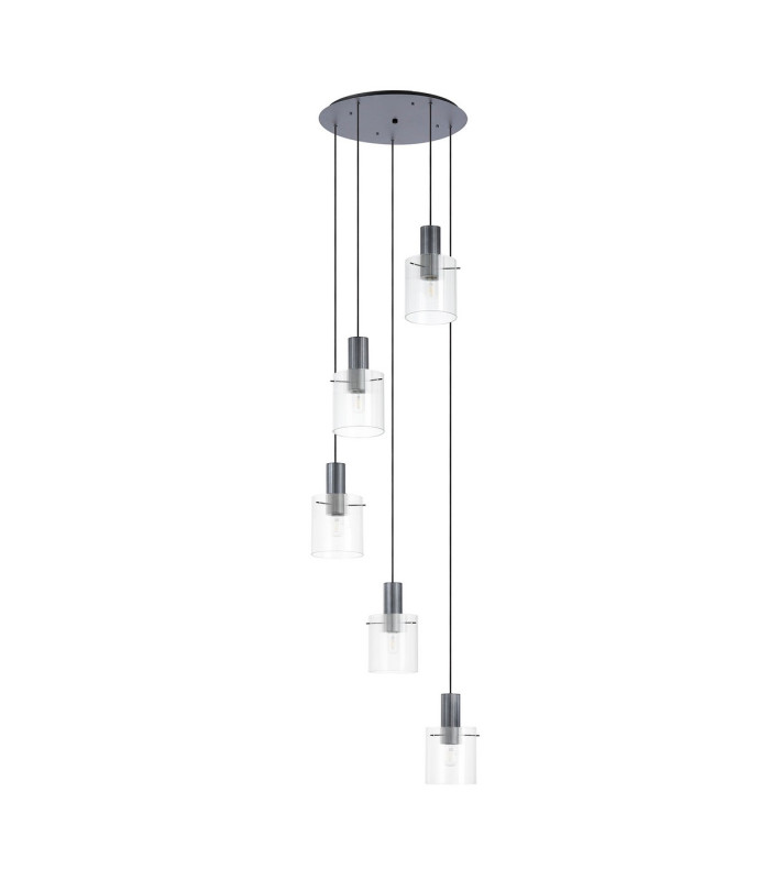 Hudson 66cm Round Pendant 5 Light Adjustable E27 Dark Grey/Clear Narrow Line Glass-4