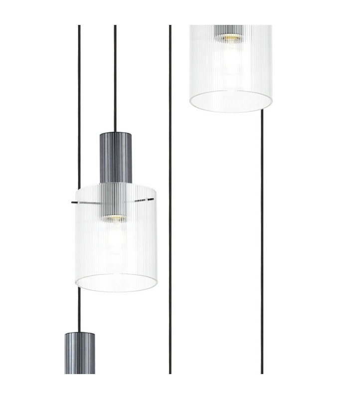 Hudson 66cm Round Pendant 5 Light Adjustable E27 Dark Grey/Clear Narrow Line Glass-6
