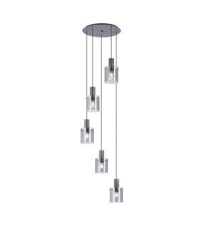 Hudson 66cm Round Pendant 5 Light Adjustable E27 Dark Grey/Smoke Narrow Line Glass-1