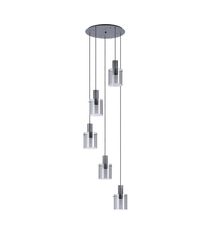 Hudson 66cm Round Pendant 5 Light Adjustable E27 Dark Grey/Smoke Narrow Line Glass-4