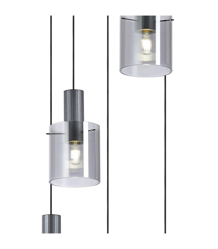 Hudson 66cm Round Pendant 5 Light Adjustable E27 Dark Grey/Smoke Narrow Line Glass-6