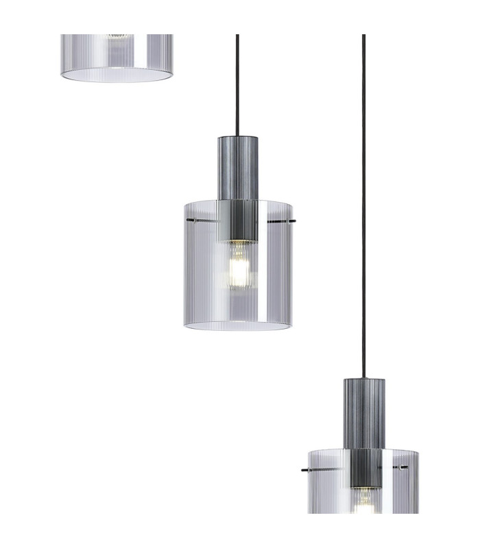 Hudson 66cm Round Pendant 5 Light Adjustable E27 Dark Grey/Smoke Narrow Line Glass-7