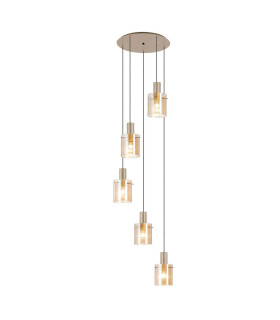 Hudson 66cm Round Pendant 5 Light Adjustable E27 Light Gold/Amber Narrow Line Glass-1