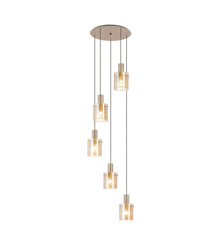 Hudson 66cm Round Pendant 5 Light Adjustable E27 Light Gold/Amber Narrow Line Glass-1