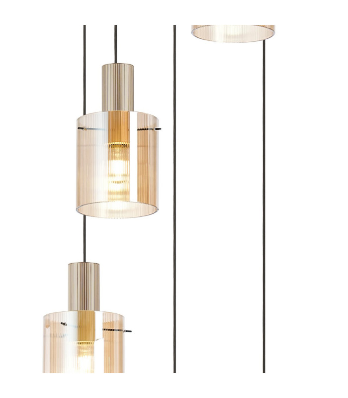 Hudson 66cm Round Pendant 5 Light Adjustable E27 Light Gold/Amber Narrow Line Glass-6
