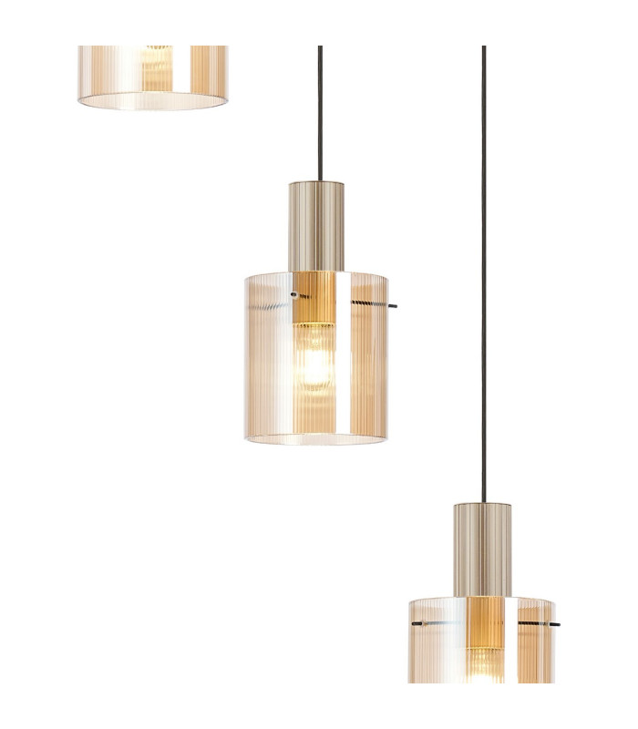 Hudson 66cm Round Pendant 5 Light Adjustable E27 Light Gold/Amber Narrow Line Glass-7