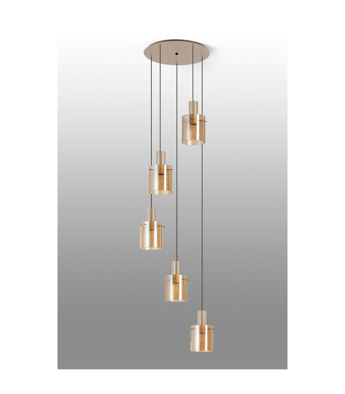 Hudson 66cm Round Pendant 5 Light Adjustable E27 Light Gold/Amber Narrow Line Glass-8