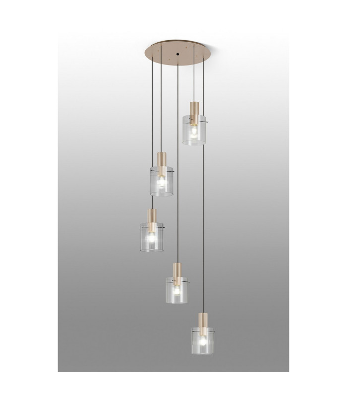 Hudson 66cm Round Pendant 5 Light Adjustable E27 Light Gold/Clear Narrow Line Glass-3