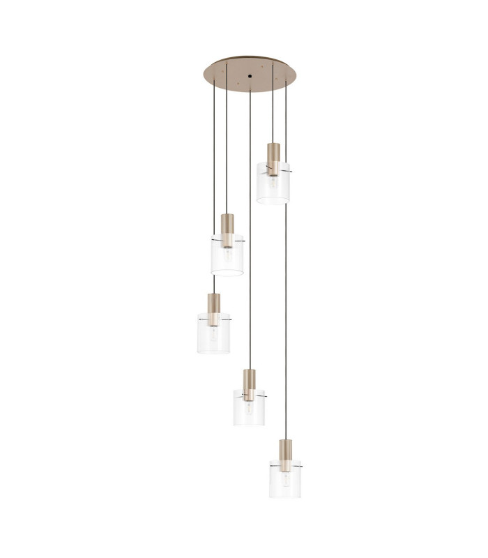 Hudson 66cm Round Pendant 5 Light Adjustable E27 Light Gold/Clear Narrow Line Glass-4
