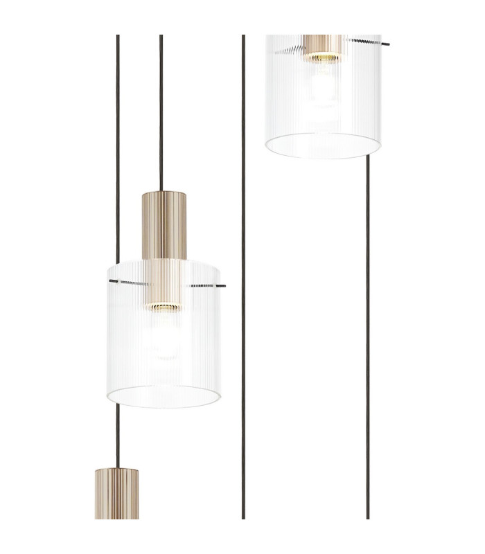 Hudson 66cm Round Pendant 5 Light Adjustable E27 Light Gold/Clear Narrow Line Glass-6