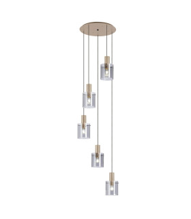 Hudson 66cm Round Pendant 5 Light Adjustable E27 Light Gold/Smoke Narrow Line Glass-1