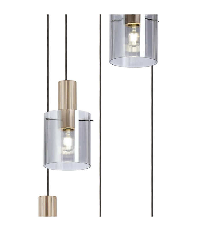 Hudson 66cm Round Pendant 5 Light Adjustable E27 Light Gold/Smoke Narrow Line Glass-6