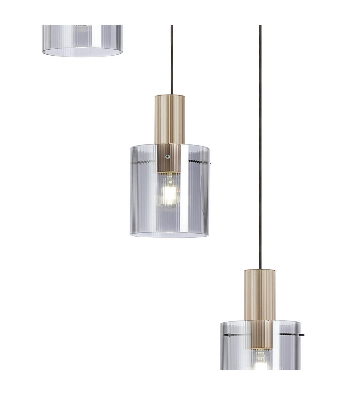 Hudson 66cm Round Pendant 5 Light Adjustable E27 Light Gold/Smoke Narrow Line Glass-7