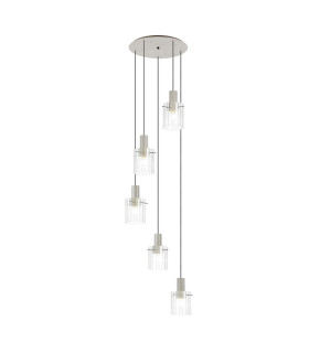 Hudson 66cm Round Pendant 5 Light Adjustable E27 Beige Stone/Clear Wide Line Glass-1