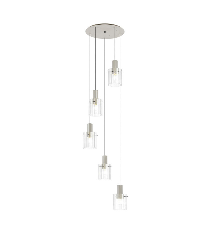 Hudson 66cm Round Pendant 5 Light Adjustable E27 Beige Stone/Clear Wide Line Glass-1