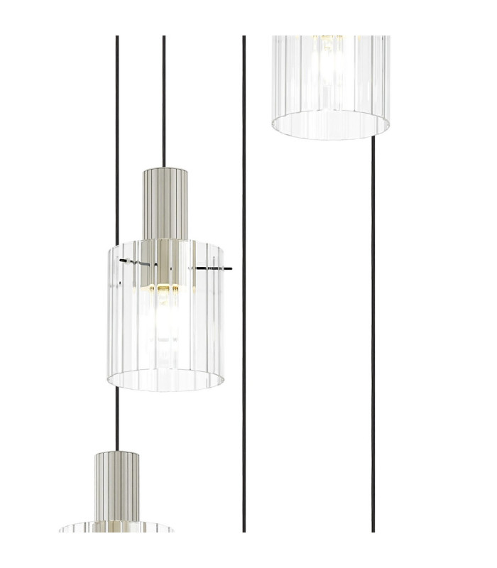 Hudson 66cm Round Pendant 5 Light Adjustable E27 Beige Stone/Clear Wide Line Glass-6