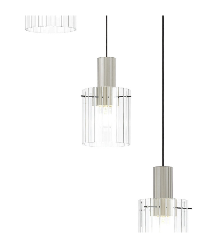 Hudson 66cm Round Pendant 5 Light Adjustable E27 Beige Stone/Clear Wide Line Glass-7