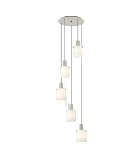 Hudson 66cm Round Pendant 5 Light Adjustable E27 Beige Stone/Gloss White Wide Line Glass-1