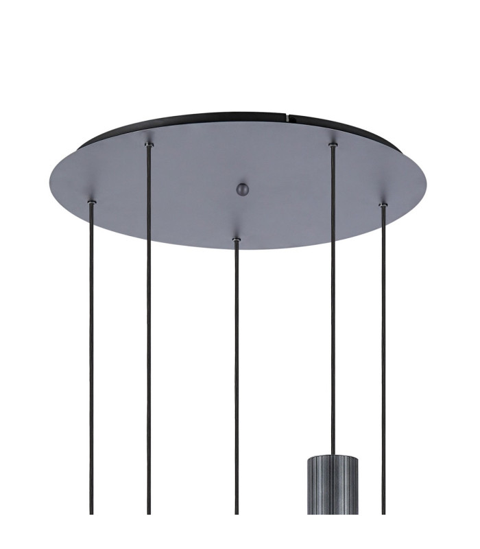 Hudson 66cm Round Pendant 5 Light Adjustable E27 Dark Grey/Amber Wide Line Glass-5