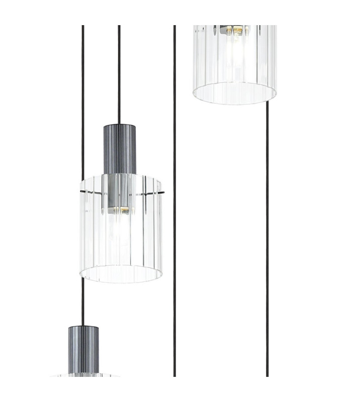 Hudson 66cm Round Pendant 5 Light Adjustable E27 Dark Grey/Clear Wide Line Glass-6
