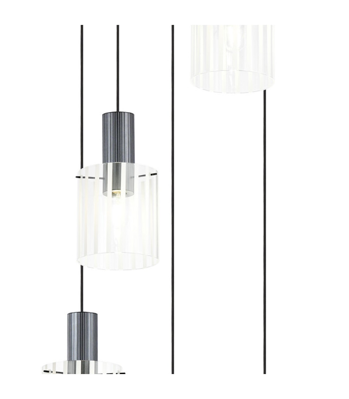 Hudson 66cm Round Pendant 5 Light Adjustable E27 Dark Grey/Frosted/Clear Wide Line Glass-6