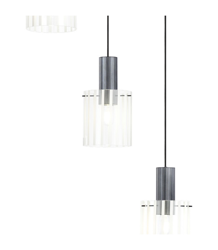 Hudson 66cm Round Pendant 5 Light Adjustable E27 Dark Grey/Frosted/Clear Wide Line Glass-7