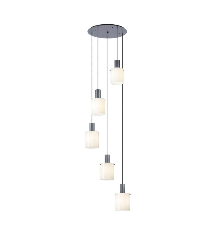 Hudson 66cm Round Pendant 5 Light Adjustable E27 Dark Grey/Gloss White Wide Line Glass-1