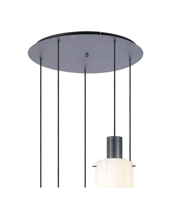 Hudson 66cm Round Pendant 5 Light Adjustable E27 Dark Grey/Gloss White Wide Line Glass-5
