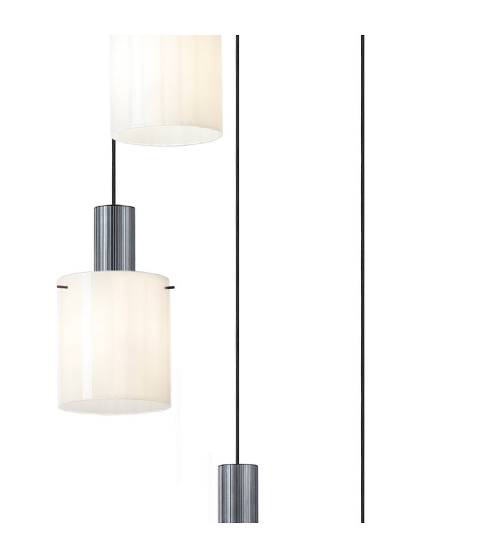 Hudson 66cm Round Pendant 5 Light Adjustable E27 Dark Grey/Gloss White Wide Line Glass-6