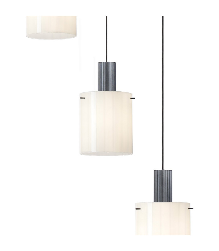 Hudson 66cm Round Pendant 5 Light Adjustable E27 Dark Grey/Gloss White Wide Line Glass-7