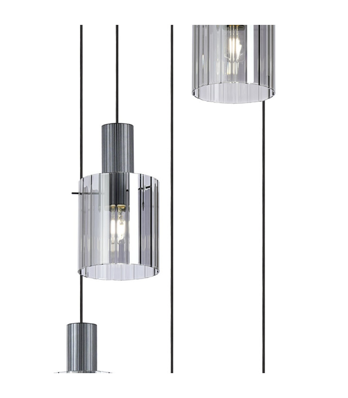 Hudson 66cm Round Pendant 5 Light Adjustable E27 Dark Grey/Smoke Wide Line Glass-6
