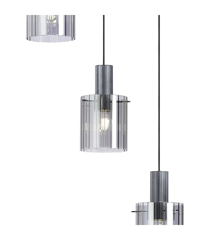 Hudson 66cm Round Pendant 5 Light Adjustable E27 Dark Grey/Smoke Wide Line Glass-7
