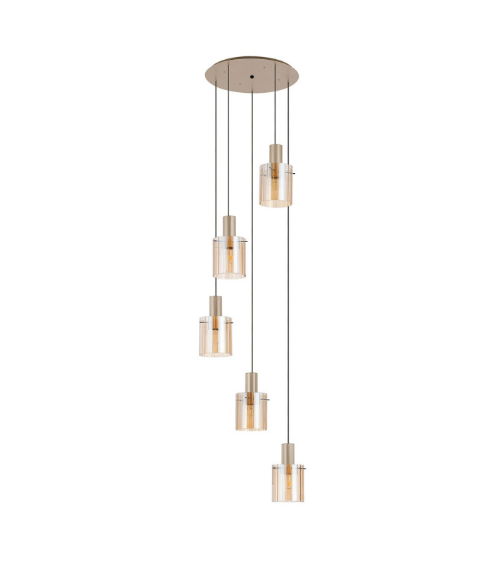 Hudson 66cm Round Pendant 5 Light Adjustable E27 Light Gold/Amber Wide Line Glass-4