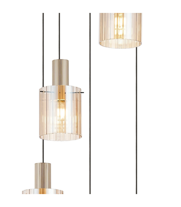Hudson 66cm Round Pendant 5 Light Adjustable E27 Light Gold/Amber Wide Line Glass-6