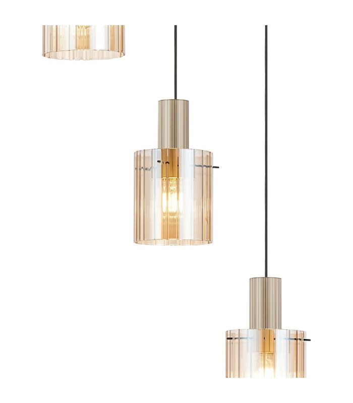 Hudson 66cm Round Pendant 5 Light Adjustable E27 Light Gold/Amber Wide Line Glass-7