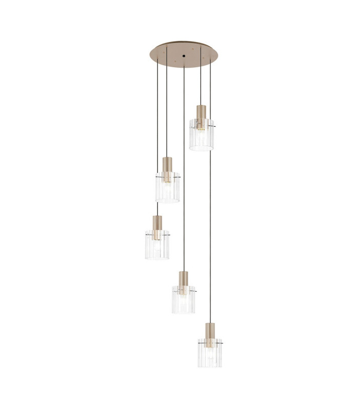 Hudson 66cm Round Pendant 5 Light Adjustable E27 Light Gold/Clear Wide Line Glass-1