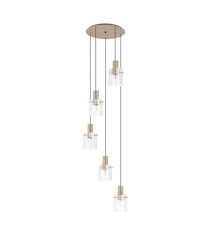 Hudson 66cm Round Pendant 5 Light Adjustable E27 Light Gold/Clear Wide Line Glass-4