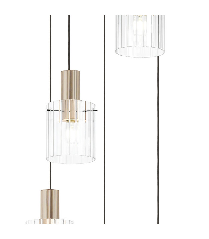 Hudson 66cm Round Pendant 5 Light Adjustable E27 Light Gold/Clear Wide Line Glass-6