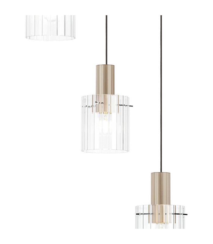 Hudson 66cm Round Pendant 5 Light Adjustable E27 Light Gold/Clear Wide Line Glass-7