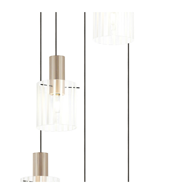 Hudson 66cm Round Pendant 5 Light Adjustable E27 Light Gold/Frosted/Clear Wide Line Glass-6