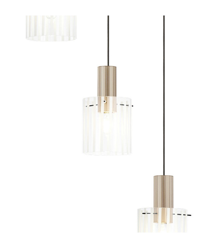 Hudson 66cm Round Pendant 5 Light Adjustable E27 Light Gold/Frosted/Clear Wide Line Glass-7