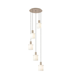 Hudson 66cm Round Pendant 5 Light Adjustable E27 Light Gold/Gloss White Wide Line Glass-1
