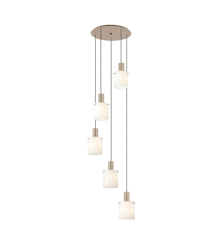 Hudson 66cm Round Pendant 5 Light Adjustable E27 Light Gold/Gloss White Wide Line Glass-1