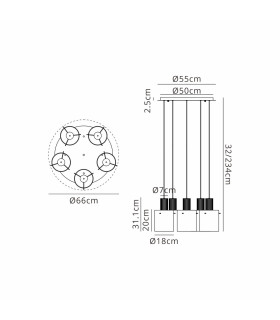 Hudson 66cm Round Pendant 5 Light Adjustable E27 Light Gold/Gloss White Wide Line Glass-2