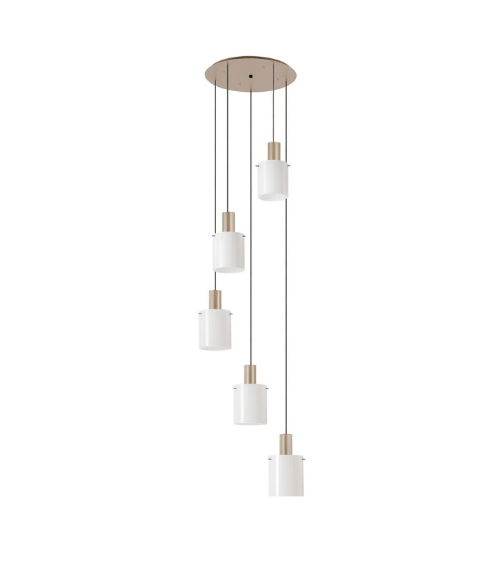 Hudson 66cm Round Pendant 5 Light Adjustable E27 Light Gold/Gloss White Wide Line Glass-4