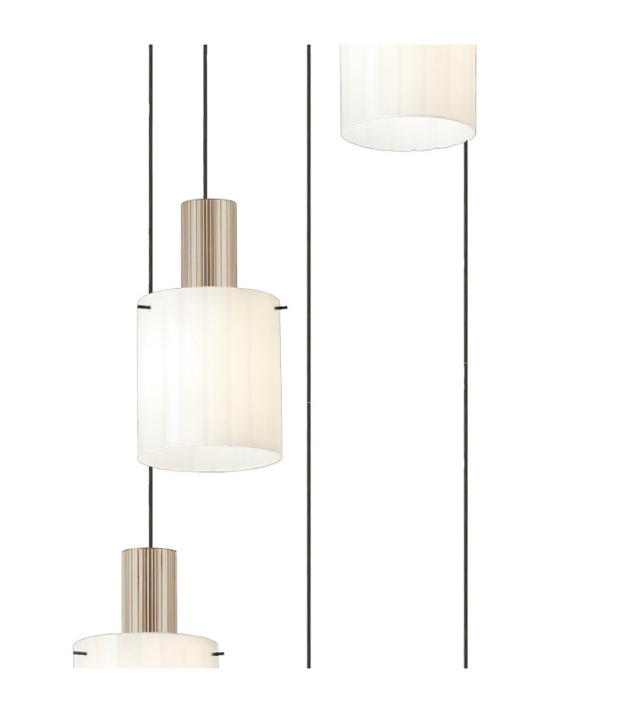 Hudson 66cm Round Pendant 5 Light Adjustable E27 Light Gold/Gloss White Wide Line Glass-6